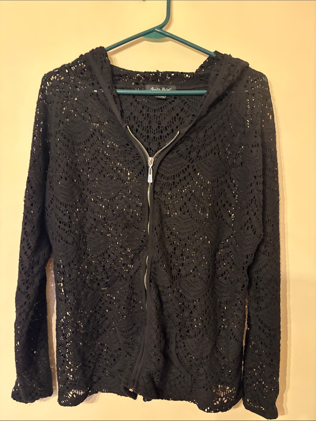 Charlie Paige Black Crochet Zip Hoodie Cardigan With Hood